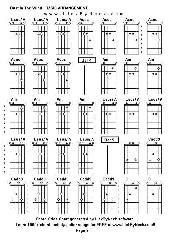 Chord Grids Chart of chord melody fingerstyle guitar song-Dust In The Wind - BASIC ARRANGEMENT,generated by LickByNeck software.